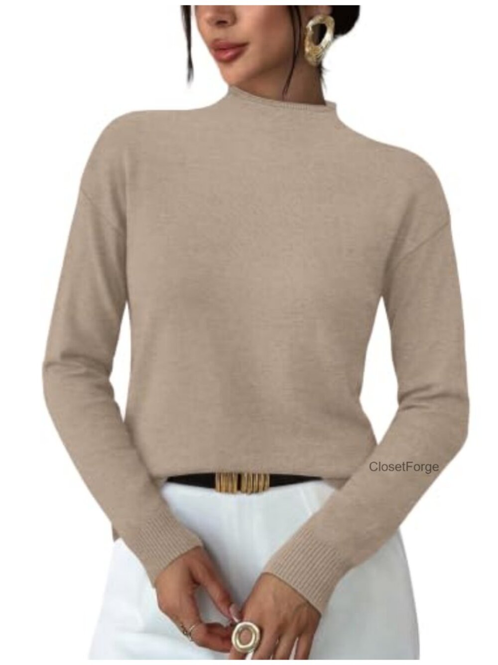 Womens Mock Neck Long Sleeve Sweater Lightweight Knit Pullover